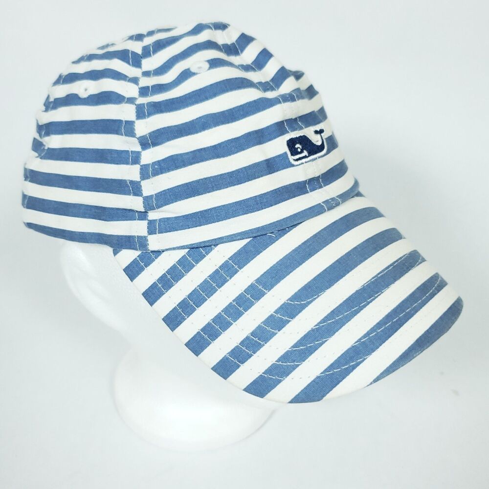 VINEYARD VINES Blue White Striped Women's Strapback Hat Cap Whale Logo